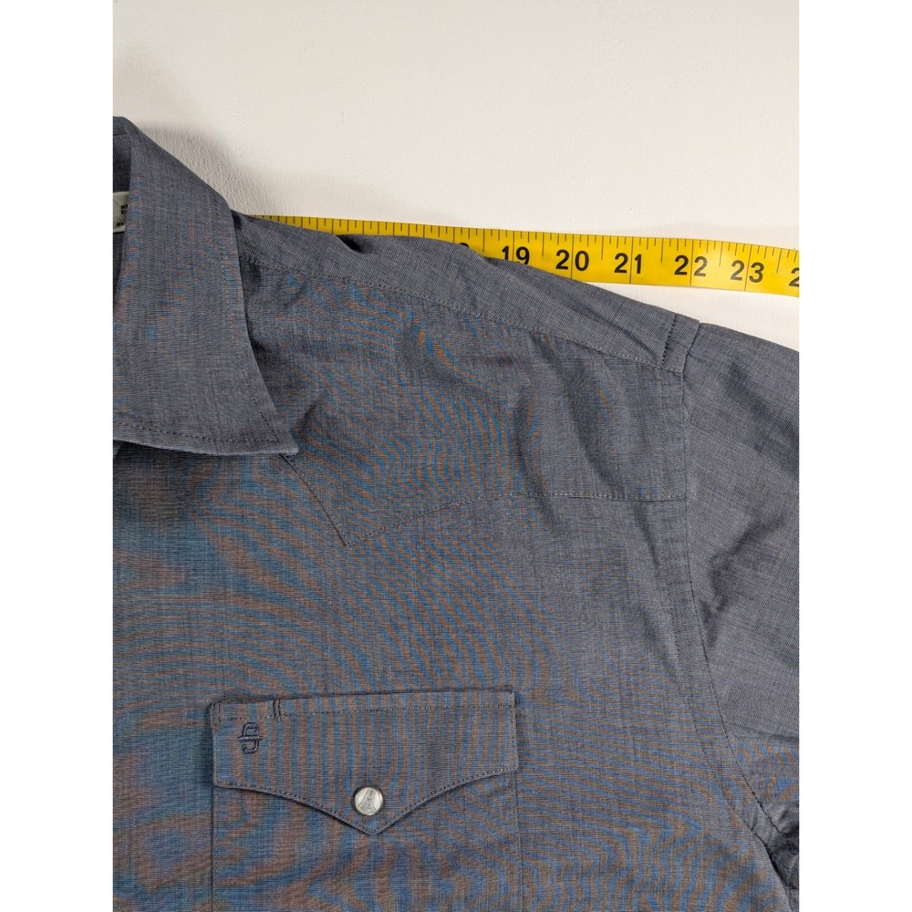 Stetson Mens Blue Micro Check Western Snap Button Long Sleeve Shirt L - Picture 8 of 14